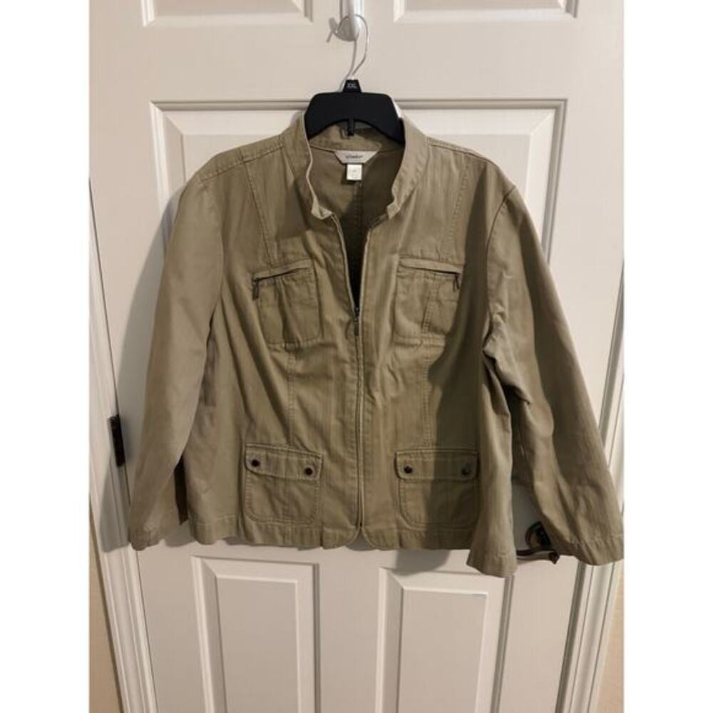 CJ Banks Full Zip Round Neck Cotton Utility Jacket Blazer Beige Tan Plus 2X